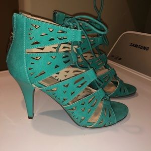 Mint green lace-up heels